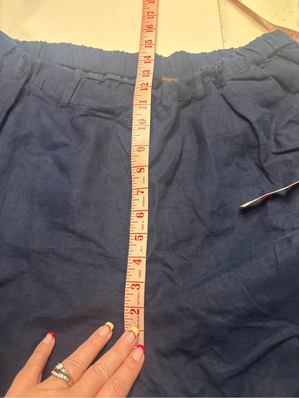Quince Size XL Dark Navy Linen Elastic Waist Crop Pants Casual Lagenlook Beach